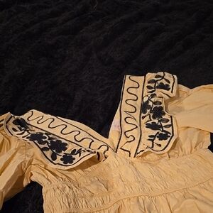 Yellow Blouse with Black Embroidery